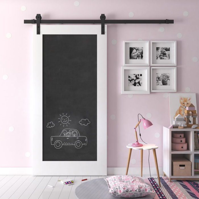 Urban Woodcraft Paneled Wood Chalkboard Barn Door with Installation